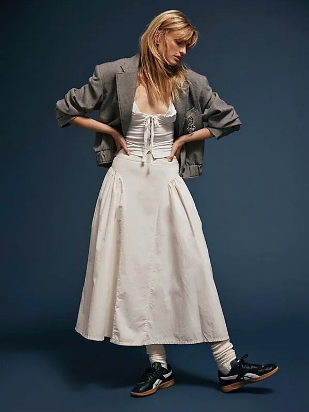 Free People Katia Midi A-Line Skirt in Cream, Size: US 6
